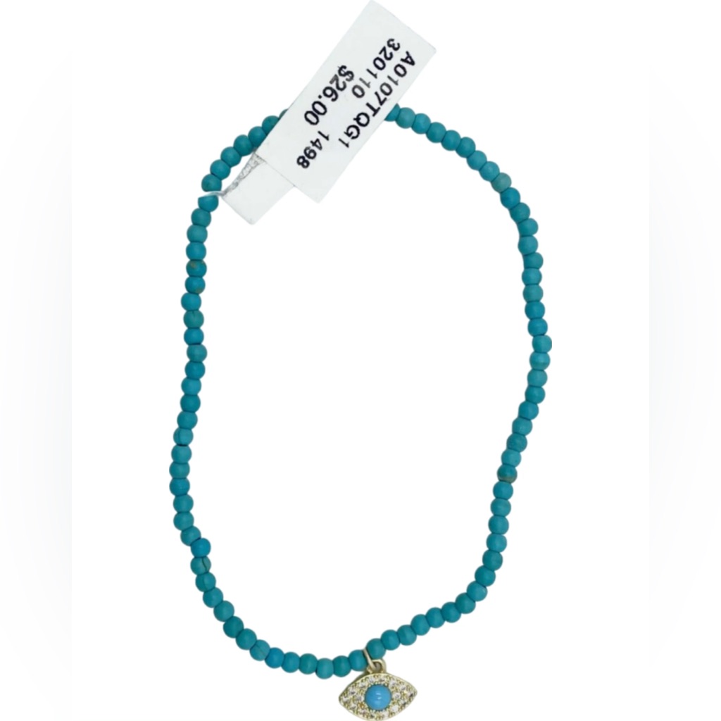 Nwt South Moon Under Women’s Anklet Turquoise Blue Bead Rhinestone Evil Eye